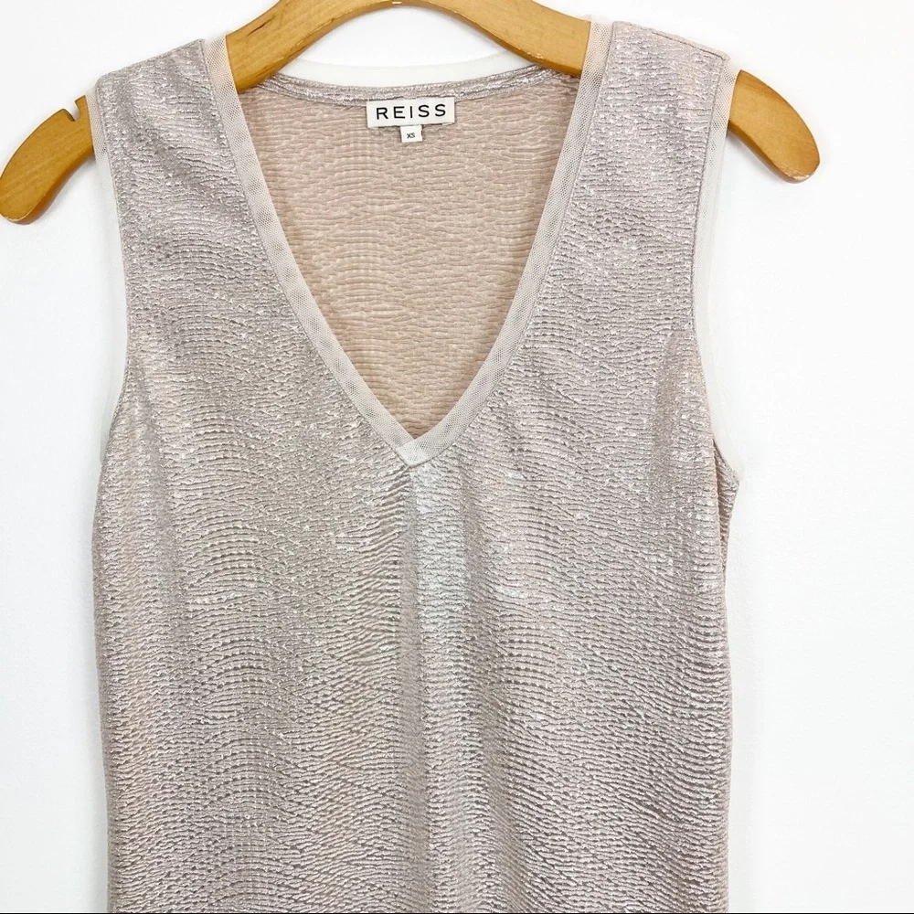 REISS Ona Metallic V-neck Sleeveless Top Size XS